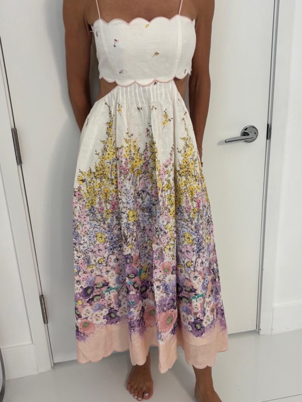 Zimmermann White Maxi Skirt with Pastel Floral Border
